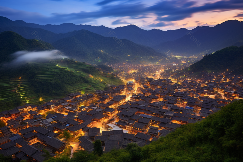 西江千户苗寨夜景,高清,摄影图,摄影图片,图片大全,摄影图免费下载